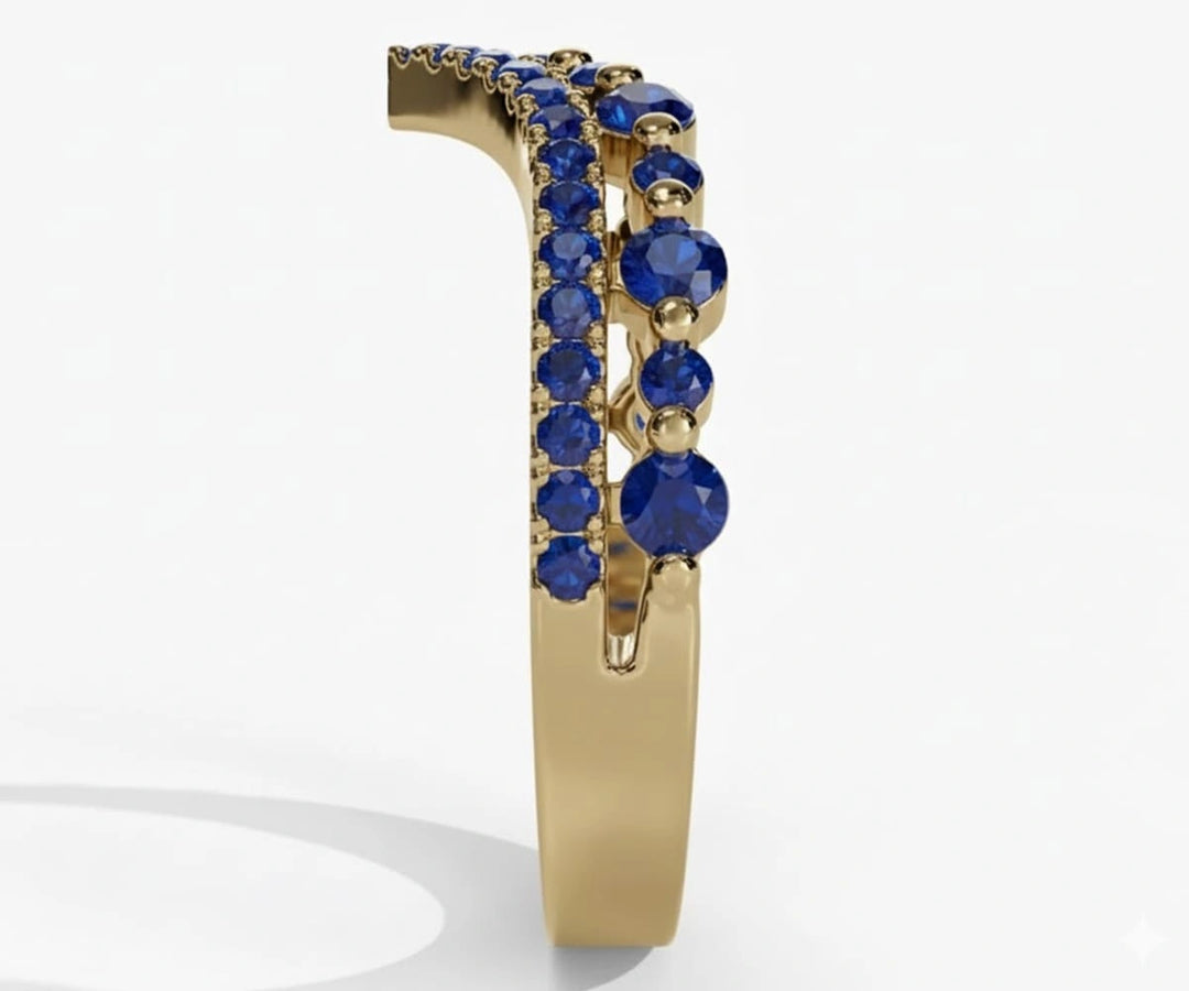 Vintage-inspired lab blue sapphire ring with brilliant round gemstone and minimalist band