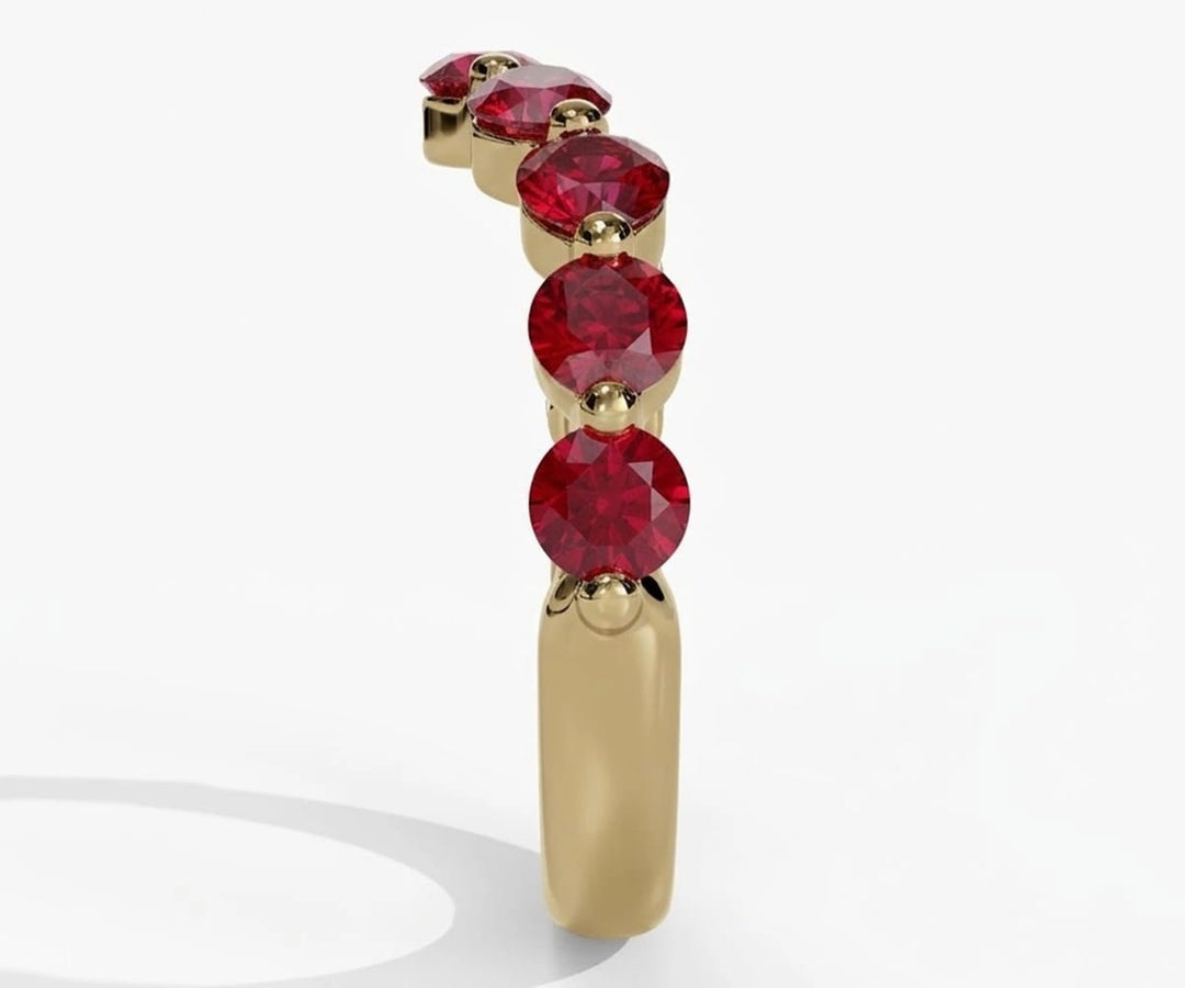 Vintage-inspired round red ruby ring with lab-created gemstone in a polished sterling silver setting