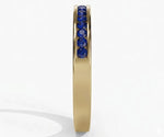 Elegant sapphire ring jewelry with round cut lab blue sapphires set in a refined half eternity band for women
