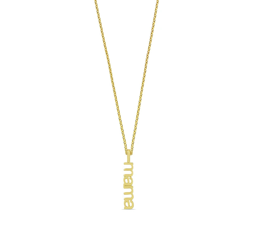 14K gold-plated Mama necklace with delicate script pendant.