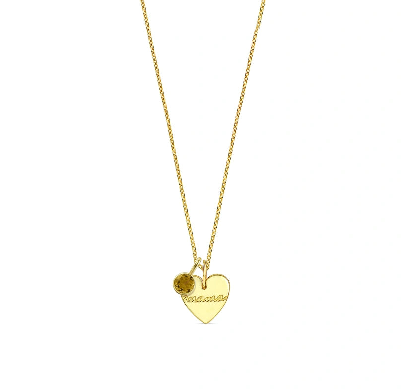Gold mom necklace with personalized birthstone charms representing each child

