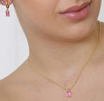 October birthstone pink tourmaline necklace gold for women
romantic jewelry gift for her anniversary minimalist style
