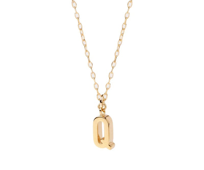 Minimalist Q initial pendant necklace with fine chain perfect for layering and gifting