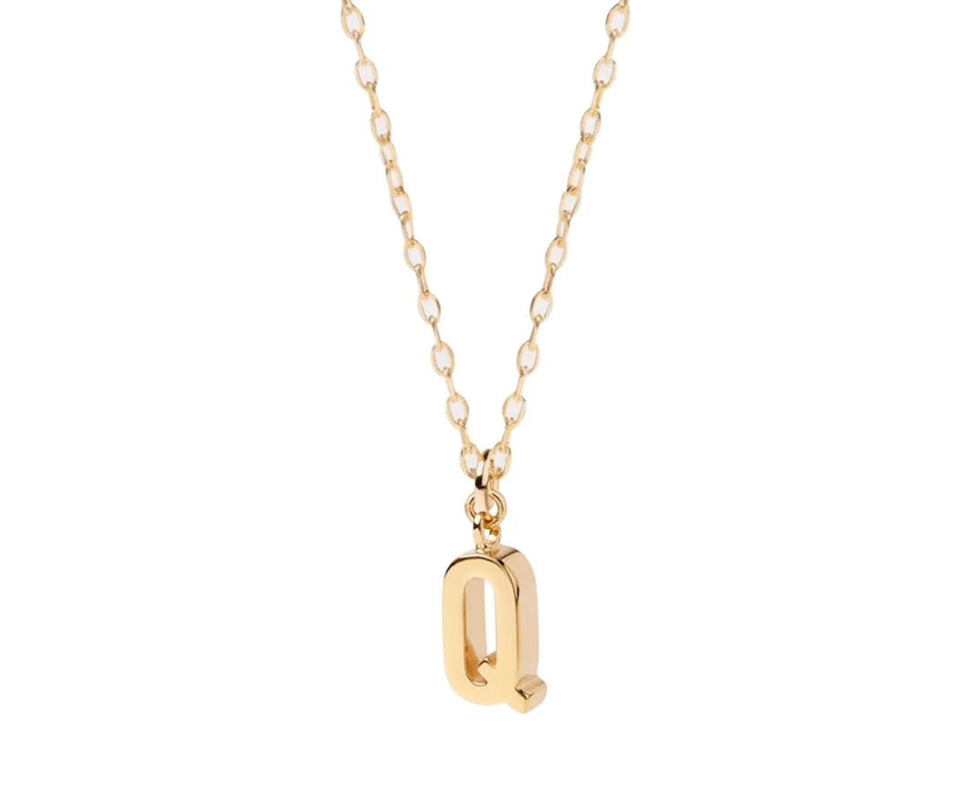 Minimalist Q initial pendant necklace with fine chain perfect for layering and gifting