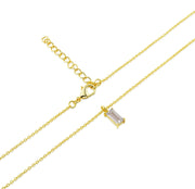 A dainty clear quartz pendant necklace designed for women born in April.

