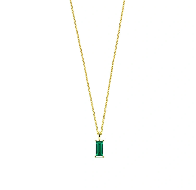 A stunning birthstone necklace for women showcasing an elegant emerald-inspired design for May birthdays.

