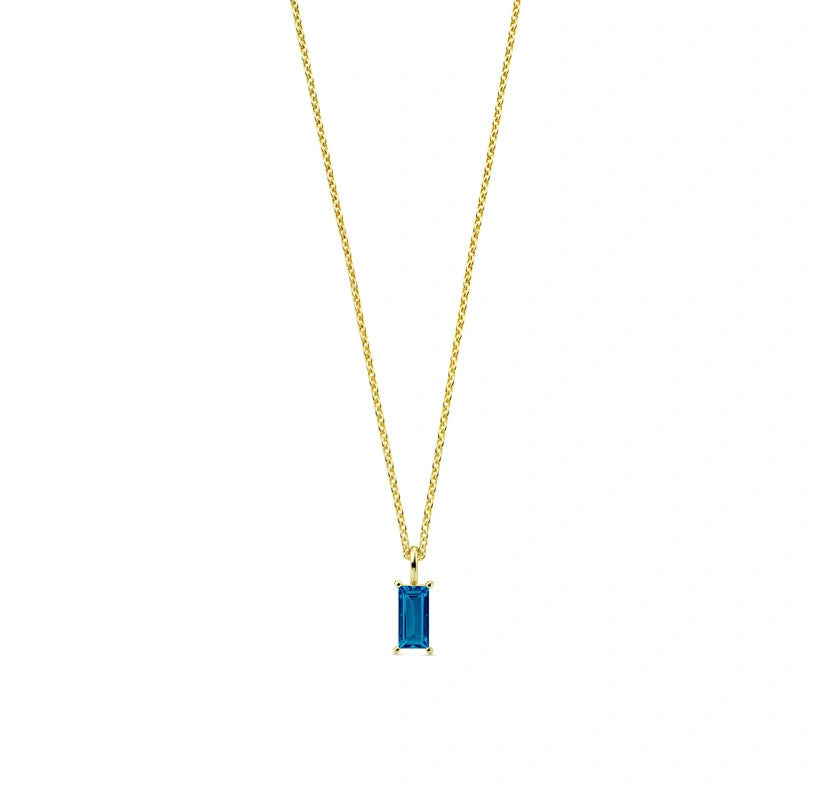 A delicate aquamarine pendant necklace crafted in gold plating for a timeless, elegant look.

