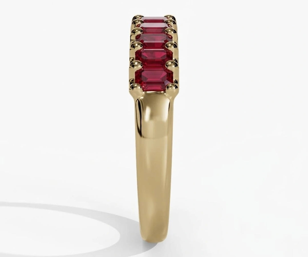 Elegant red ruby ring with baguette cut stone in sterling silver perfect for ruby engagement rings or vintage-inspired style