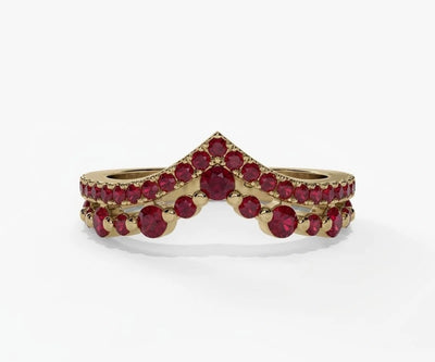 Round cut red ruby ring with sleek band design, perfect ruby wedding ring for ladies