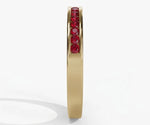 Vintage-inspired womens ruby ring with vibrant red stones in a classic half eternity design
