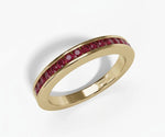 Round cut lab-created red ruby half eternity band ring with sparkling stones in sterling silver setting
