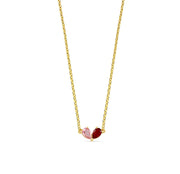 Pear Toi et Moi necklace with pink tourmaline and ruby blaze stones in a heart-shaped duet on a gold-plated adjustable chain.