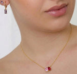 Ruby and tourmaline Toi Et Moi necklace in gold, pear cut ruby and emerald cut tourmaline pendant for women jewelry gift
