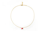 Load image into Gallery viewer, Flat lay of tourmaline and ruby two-stone gold necklace
