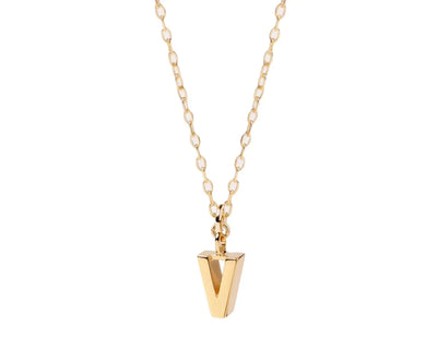 Minimalist letter V necklace gold with small initial charm ideal for layering jewelry