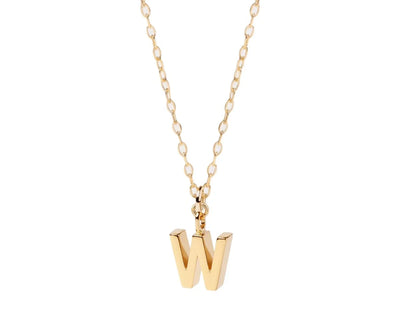 Dainty letter W necklace in gold with minimalist initial pendant on a delicate chain