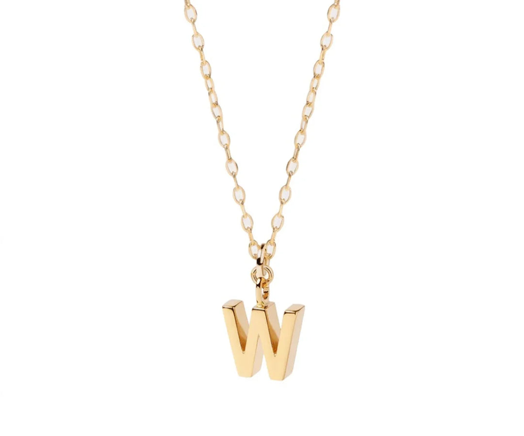 Dainty letter W necklace in gold with minimalist initial pendant on a delicate chain