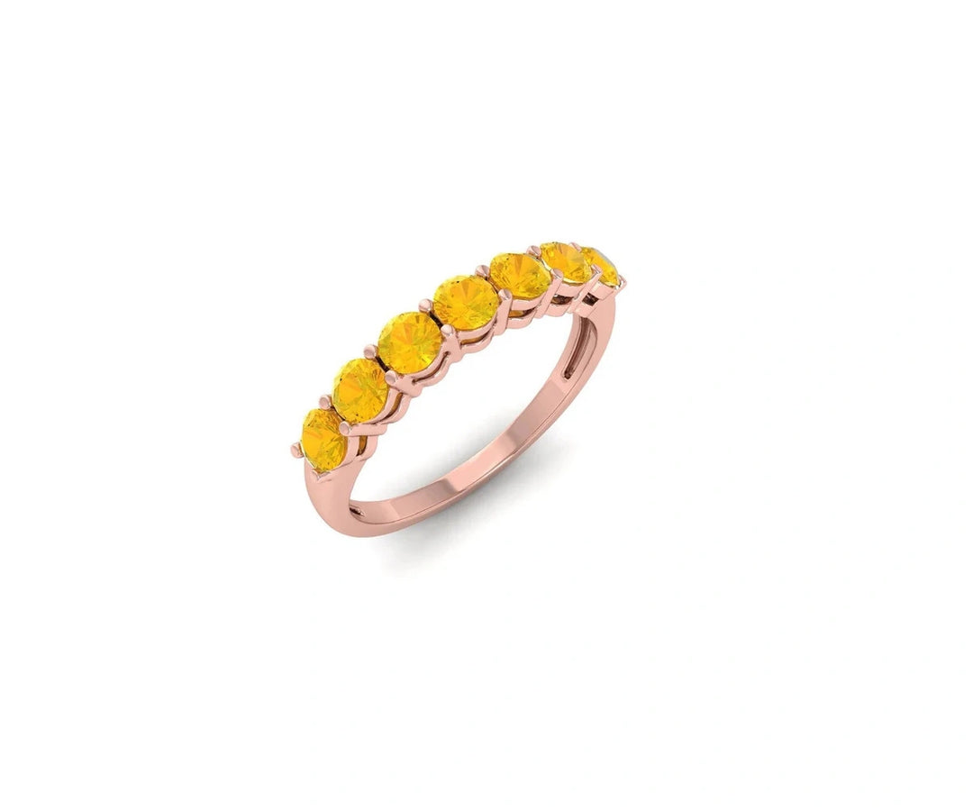 Gold-plated sterling silver ring with radiant 3mm round Yellow Hydro gemstones for a cheerful, modern look
