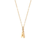 Load image into Gallery viewer, Close-up of dainty gold letter A necklace, gracefully dangling from a fine anchor chain, capturing a soft glow perfect for a personal, everyday look.
