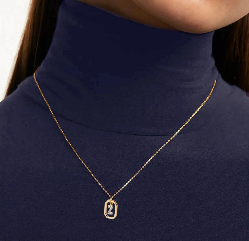 "Dainty Z initial charm necklace, featuring a shimmering zircon design on a sleek gold chain with adjustable length"