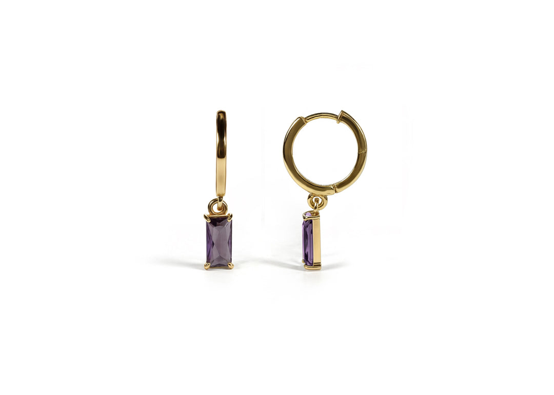 Elegant huggie earrings for women with radiant purple gemstone

