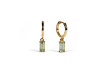 elegant green amethyst earrings with a baguette-cut gemstone and gold huggie hoops


