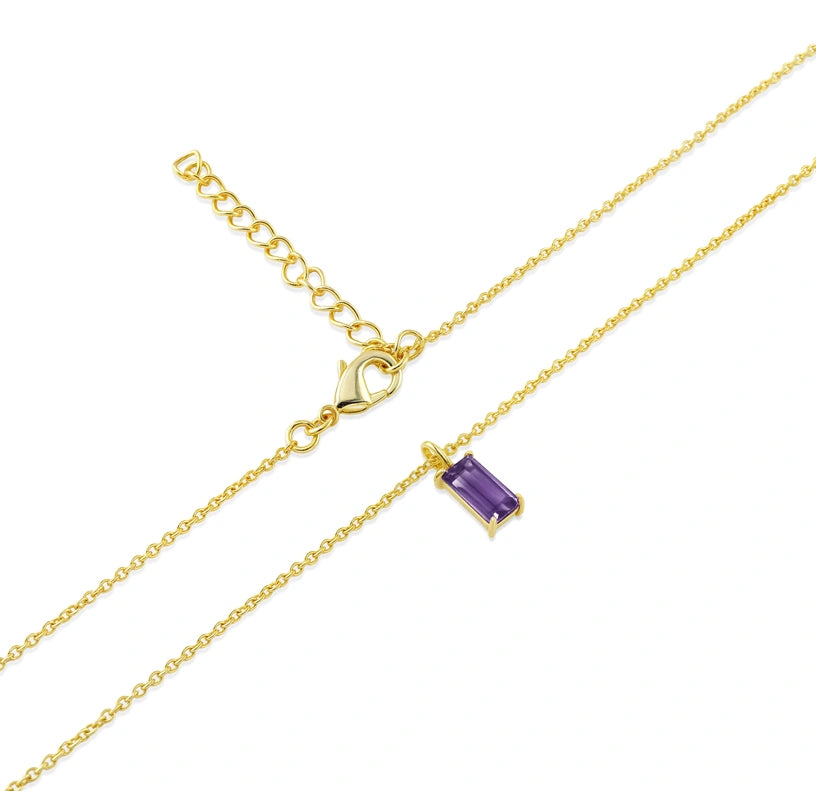 A dainty amethyst necklace set in 14K gold plating, ideal for women who love minimalist gemstone jewelry.