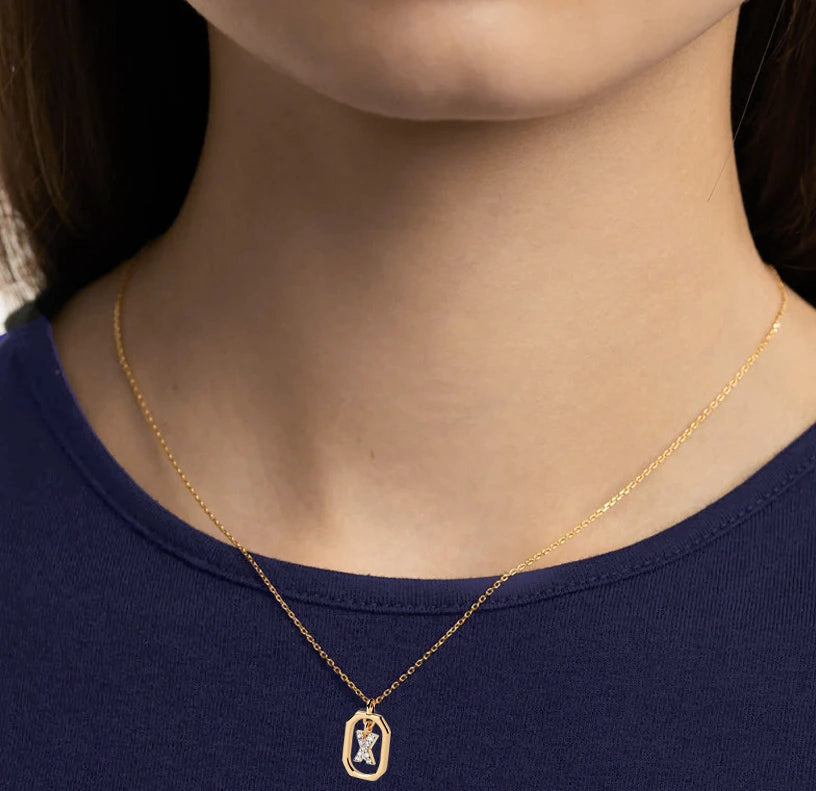 Charming initial X pendant necklace with sparkling white zircons, set on a fine yellow gold-plated chain
