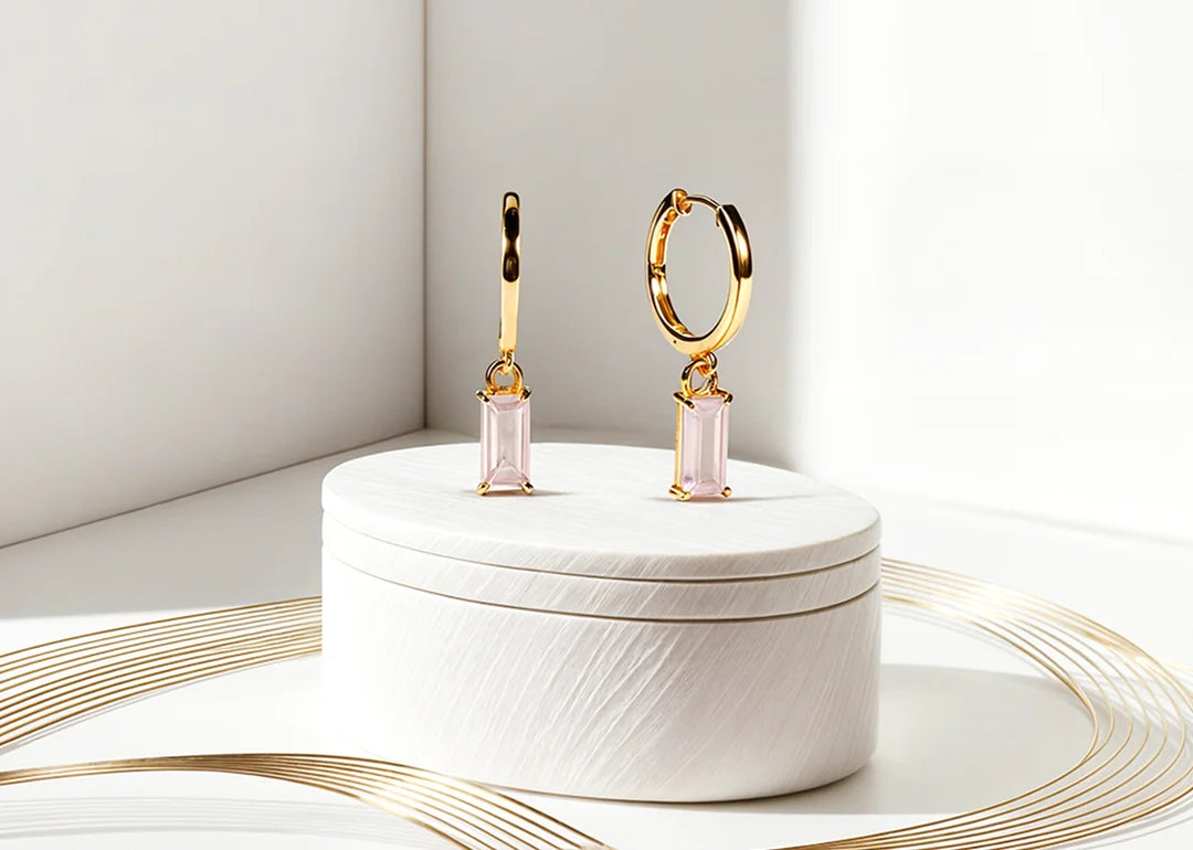 Lightweight pink stone earring designed with precision-cut Rose Quartz

