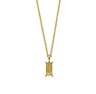 This citrine birthstone necklace features a warm golden-yellow gemstone, beautifully set in a dainty pendant necklace for women.

