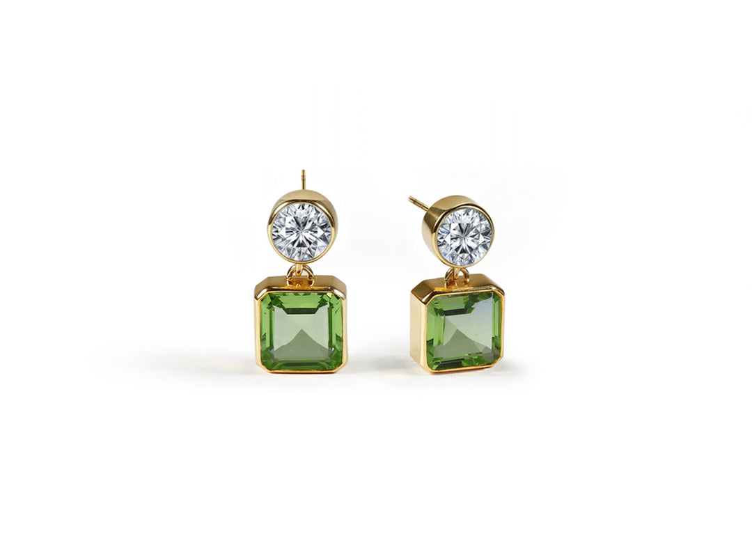 Elegant green stone earrings set – gold plated wedding earrings with peridot and zirconia