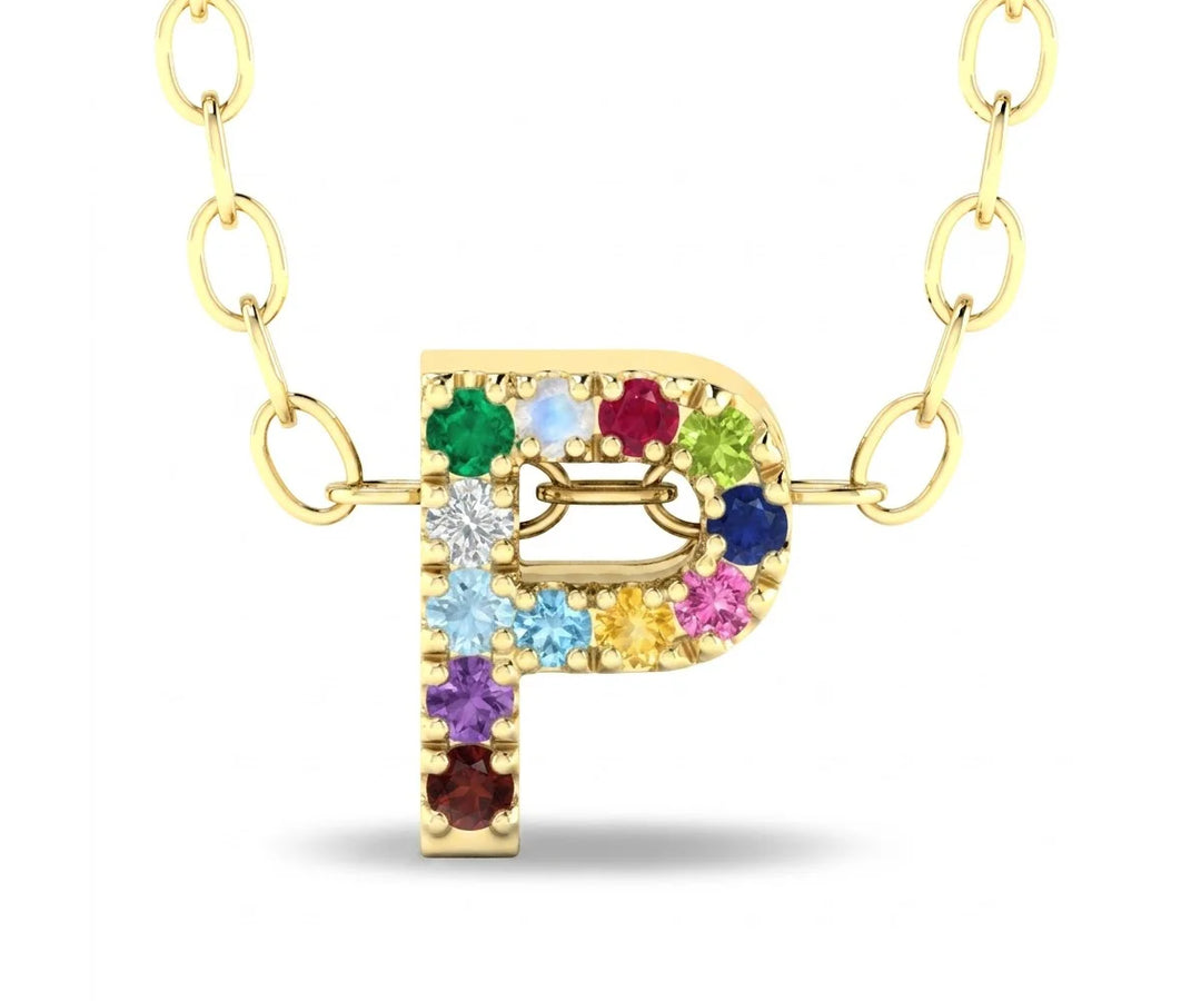 P initial pendant with chain gold letter charm necklace