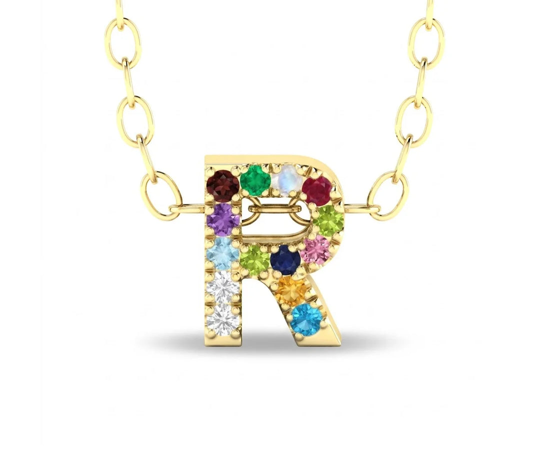 R initial pendant with chain dainty gold letter necklace