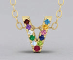 V initial pendant with chain simple gold letter necklace
