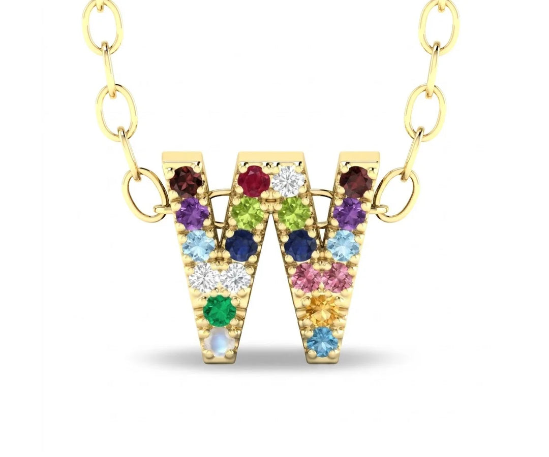 W initial pendant with chain gold plated alphabet necklace