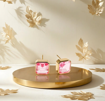 18K yellow gold-plated studs with 10mm Asscher cut Tourmaline Bliss.