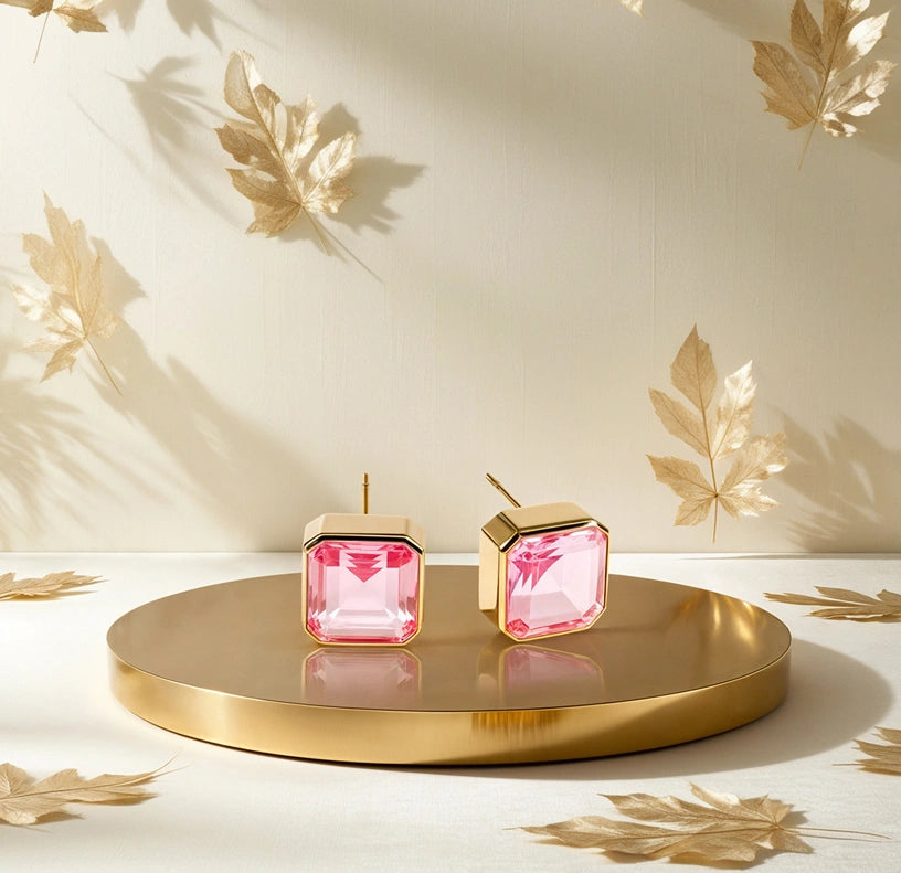 18K yellow gold-plated studs with 10mm Asscher cut Tourmaline Bliss.