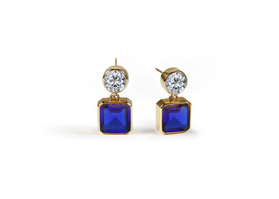 Blue sapphire gold drop earrings with zirconia stones – 18K dangle earrings for women
