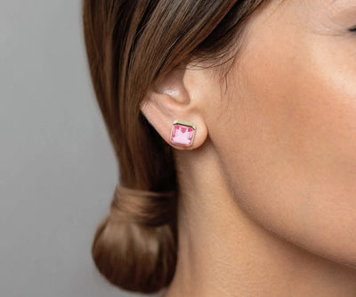 Bold Box Studs featuring 10mm Tourmaline Bliss in Asscher cut.