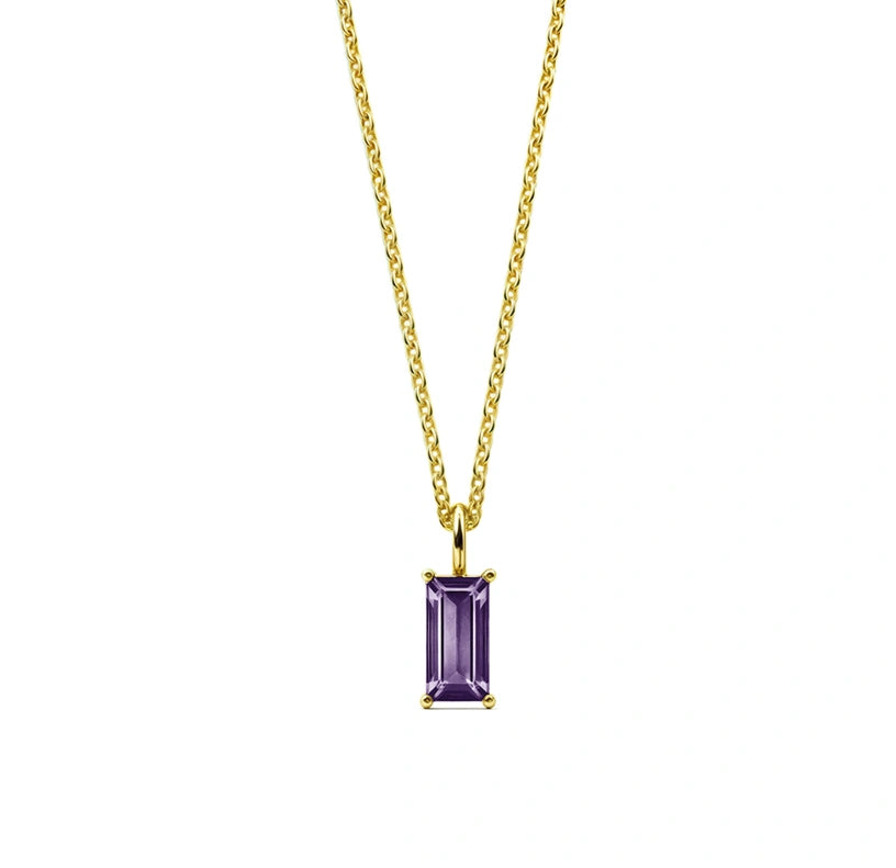 This amethyst pendant necklace features a radiant purple gemstone, perfect as a February birthstone gift.


