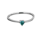 Dainty heart-shaped ring with a soft green aquamarine gemstone, set in lightweight sterling silver.

