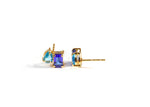 Blue sapphire with ocean topaz stud earring featuring deep blue sapphire paired with sparkling ocean topaz in an elegant, eye-catching design.
