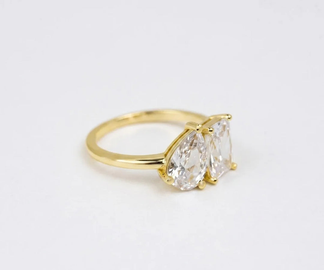 white gemstone toi et moi ring dual stone elegant ring gold plated dainty design
