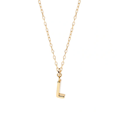 Chic and minimalist necklace with a gold-plated L charm on an adjustable anchor chain, offering a modern take on personal jewelry.