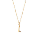 Chic and minimalist necklace with a gold-plated L charm on an adjustable anchor chain, offering a modern take on personal jewelry.
