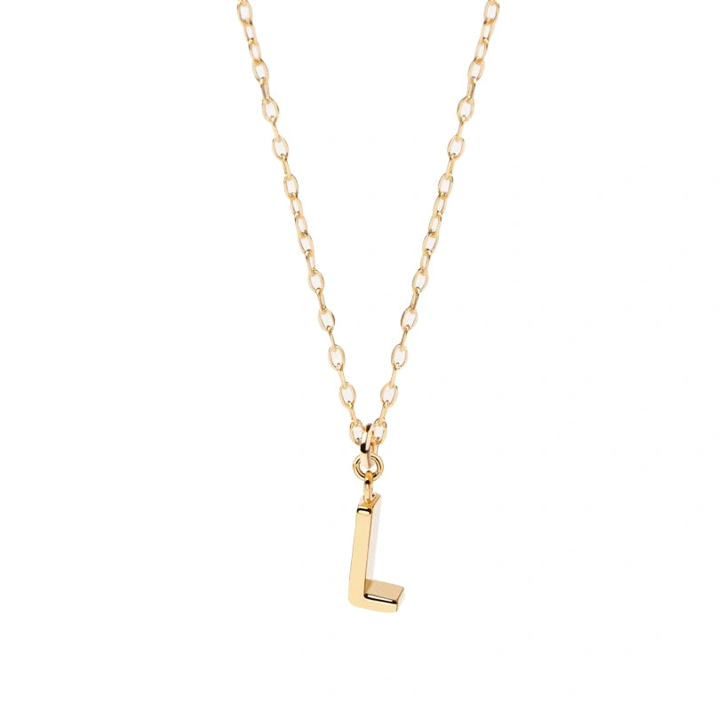 Chic and minimalist necklace with a gold-plated L charm on an adjustable anchor chain, offering a modern take on personal jewelry.