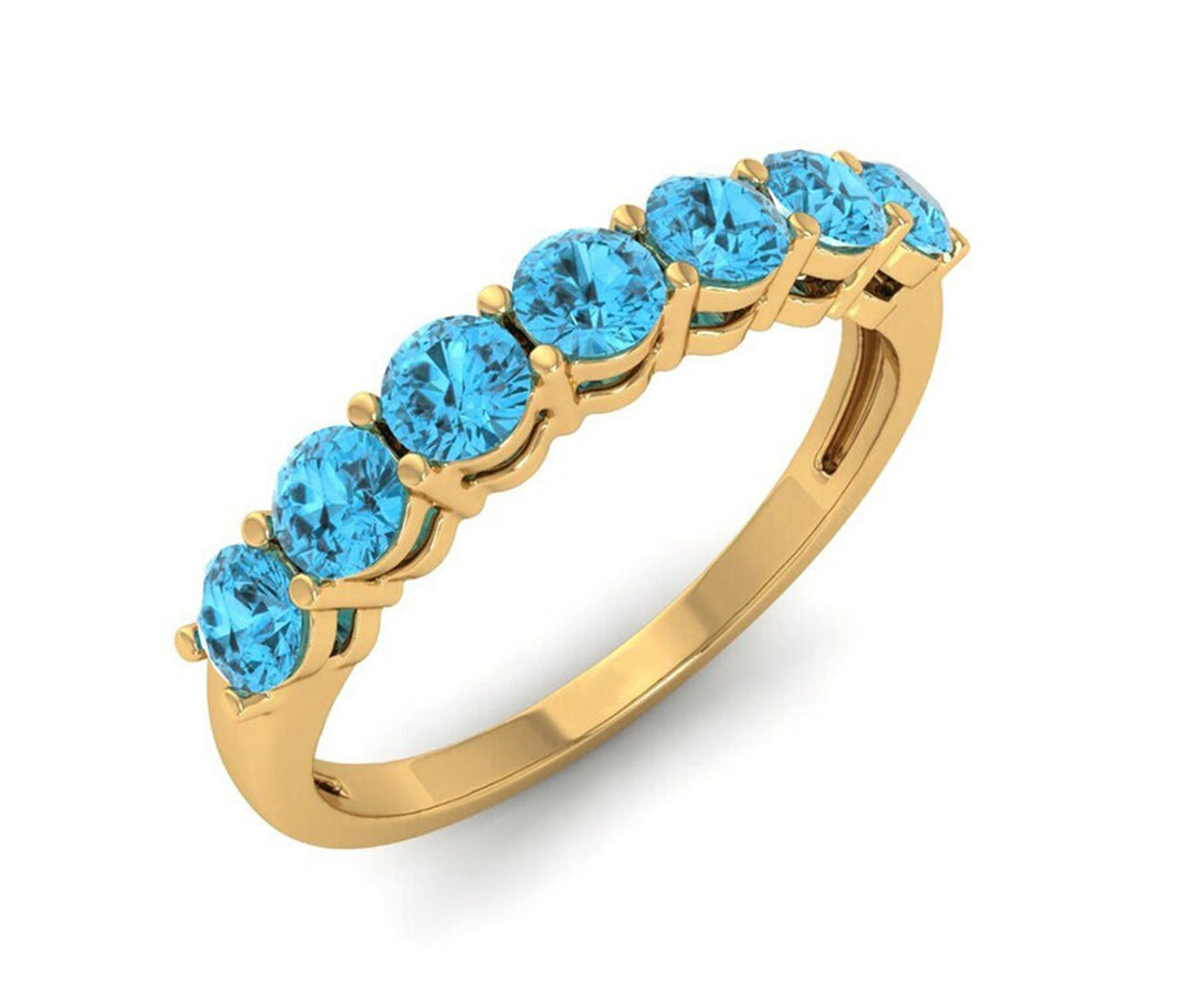 
Gold-plated 925 sterling silver ring with a vibrant 3mm round Swiss blue topaz hydro gemstone

