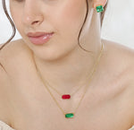 Elegant Emerald Quartz pendant with 16.5mm gold-plated design on a 15-inch chain.
