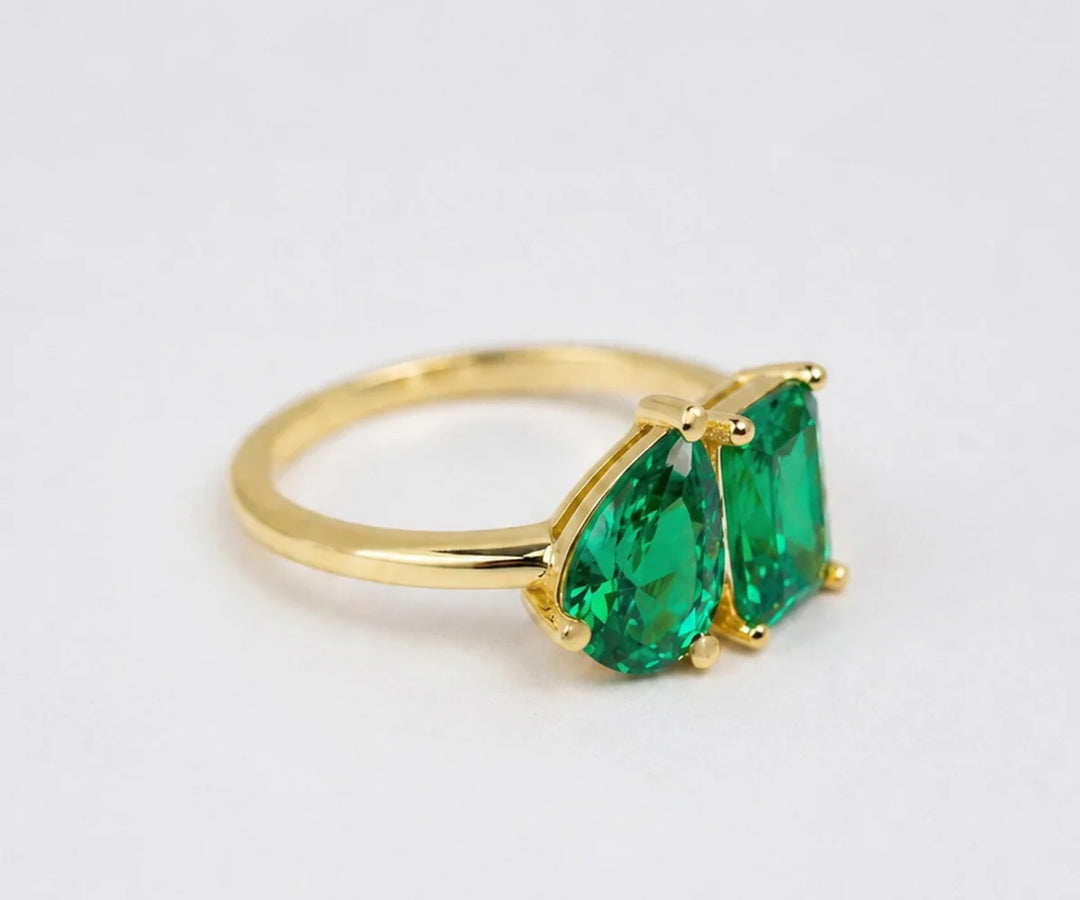 Emerald two stone ring toi et moi style personalized birthstone ring minimalist design