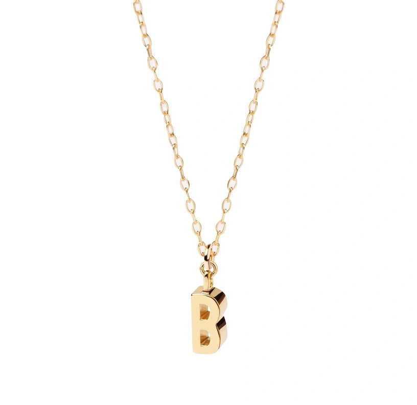 Petite letter "B" initial charm on delicate chain, celebrating individuality with refined sparkle.